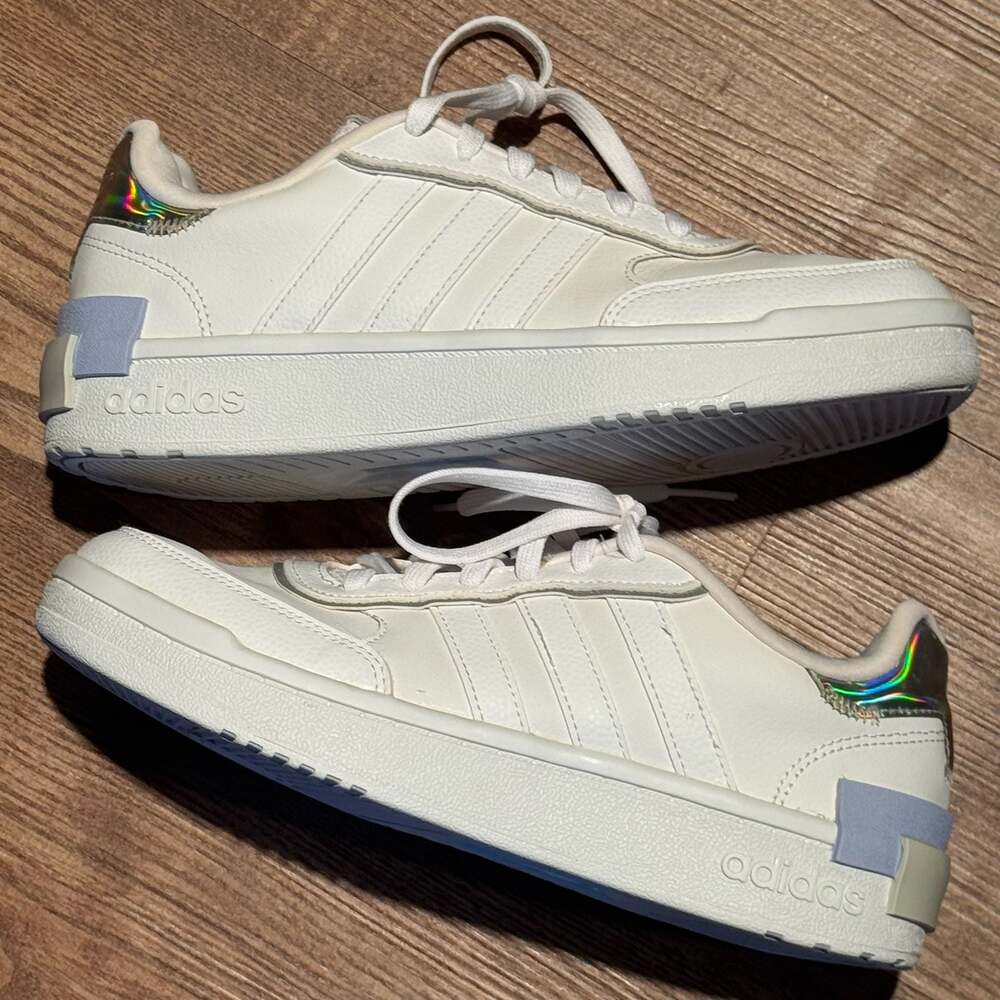 Adidas Court Platform Sneakers Women’s US 8 White Holographic Heel Casual Shoes